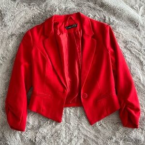 Red Cropped Blazer Jacket